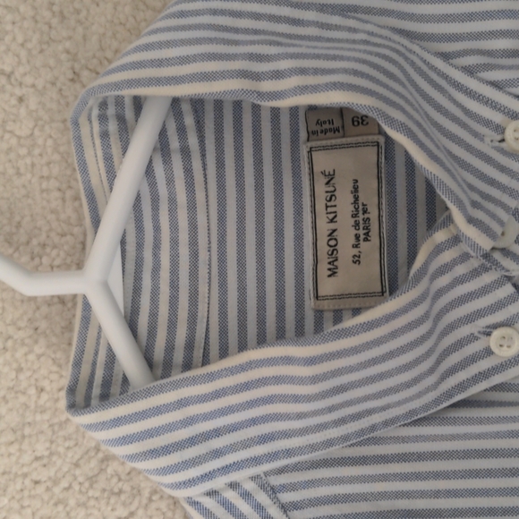 SOLD- Maison Kitsuné Men's Blue and White Striped Oxford Shirt- size FR39 - Picture 6 of 6